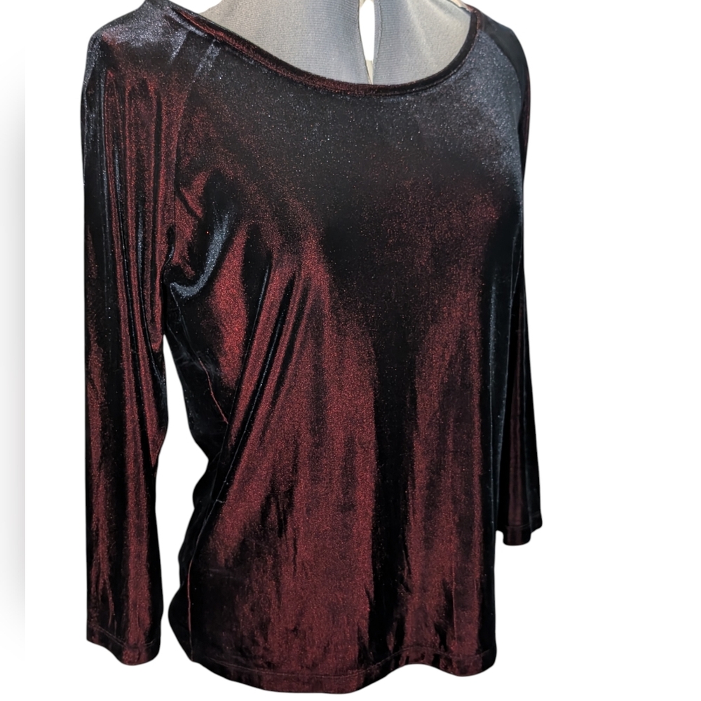 Gap Y2K Black Red Velour Women's Top‎ Size Large Goth Vamp Stretch